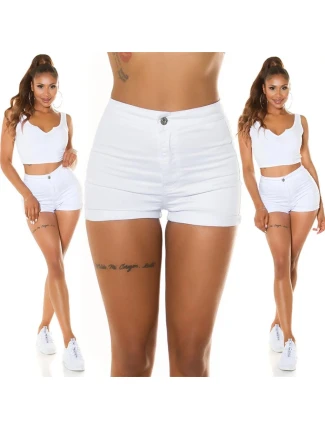 Dámske džínsové krátke kraťasy S385-1A Biela - In-style Fashion Dámske džínsové krátke kraťasy S385-1A Biela - In-style Fashion