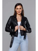 Čierna bunda ramoneska z ekokože so stojačikom (AX-805)