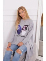 Blúzka oversize s potlačou šedá