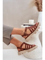 Skórzane Sandały Damskie Zazoo 3695 Brązowe