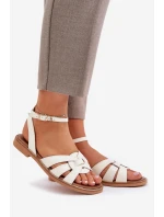 Skórzane Sandały Damskie Na Płaskim Obcasie Zazoo 3688 Ecru