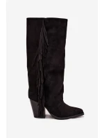 Kozaki Kowbojki Damskie Z Frędzlami Na Słupku Czarne Tivara