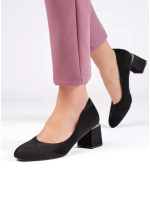 Praktické čierne lodičky pre ženy na širokom podpätku Praktické čierne lodičky pre ženy na širokom podpätku