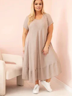 Dámske plus size šaty s krátkymi rukávmi a volánom z ľahkej viskózy fango