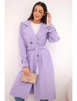 Dámsky kabát do pása s golierom svetlo fialový Dámsky kabát do pása s golierom svetlo fialový