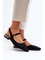 Baleriny Damskie Na Niskim Obcasie Z Odkrytą Piętą Sergio Leone SK831 Czarne