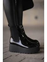 Lakierowane Botki Damskie Na Platformie I Koturnie Ocieplane Czarne Wloedia