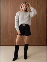 Dámsky oversize sveter s copánkovým vzorom, svetlosivý, FashionStreet MY2591