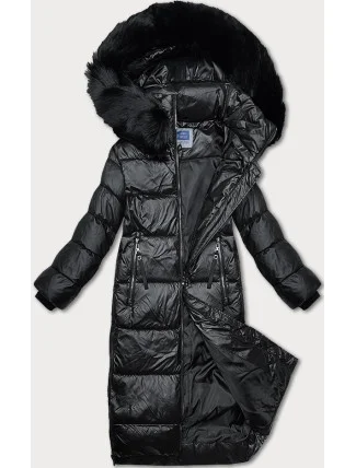 Čierna prešívaná zimná bunda s kapucňou Way Mode (9837#)