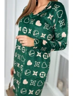 Zamatové šaty s ozdobným vzorom zelená + béžová