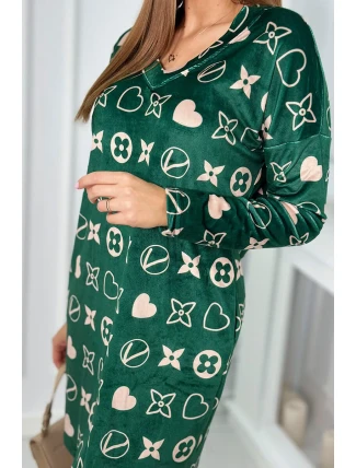 Zamatové šaty s ozdobným vzorom zelená + béžová