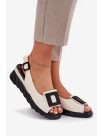 Skórzane Sandały Damskie Na Koturnie z Ozdobą Artiker 56C1570 Beżowe