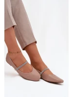 Dámské baleríny s lesklými pásky tmavě béžové Ilirene