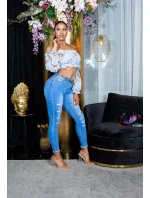 Dámsky sexy volánový top Carmen T80149 Ružová s kvetinovým vzorom - Style fashion