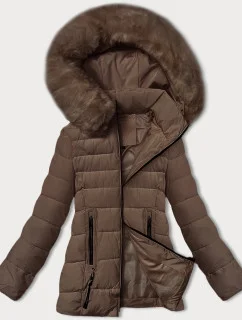 Prešívaná prechodná bunda s kožušinou na kapucni S'west cocoa (B8301-48)