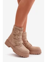 Ocieplane Botki Damskie Ze Zdobieniem Beżowe Ciascia