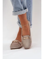 Brokatowe Płaskie Mokasyny Ze Skóry Naturalnej D&A LR51-546 Złote