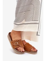 Klapki Damskie Na Platformie Z Klamrą I Ćwiekami Camel Nusithia