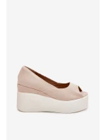 Sandały Damskie Na Koturnie I Platformie Jasnobeżowe Felyra