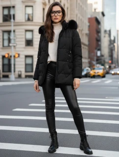 Dámska zimná prešívaná bunda s kapucňou čierna FashionStreet TY5330