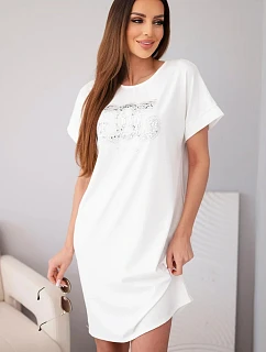 Dámske viskózové šaty s krátkymi rukávmi a ozdobnou potlačou ecru