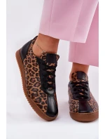 Skórzane Buty Sportowe Damskie W Panterkę Laura Messi 2935 Brązowe