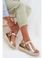 Kožené dámské sandály na platformě D&A CR61-3078 Zlaté