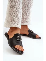 Eleganckie Klapki Damskie Błyszczące Z Ozdobą S.Barski KV27-050 Czarne