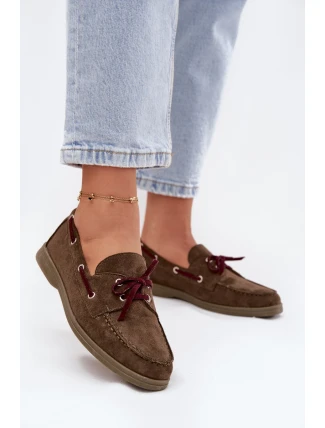 Półbuty Mokasyny Damskie Z Wiązaniem Ciemnozielone Calivra