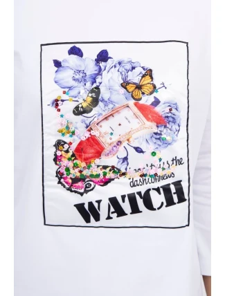 Blúzka s grafikou 3D Watch biela Blúzka s grafikou 3D Watch biela