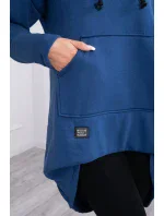 Zateplená mikina s dlhým chrbtom a kapucňou, tmavo modrá