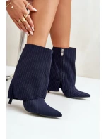 Botki Damskie W Paski Na Szpilce Z Wywiniętą Cholewką I Noskami W Szpic Granatowe Naritua