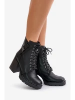 Ocieplane Botki Na Słupku Ze Złotym Detalem Czarne Ivarisse