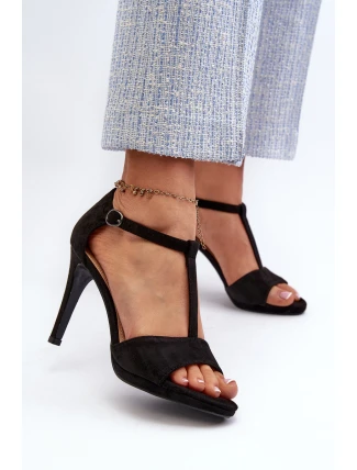 Sandały Damskie Na Szpilce Z Eko Zamszu Czarne Obdaria