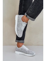 Zamszowe Wzorzyste Buty Sportowe Na Platformie Z Brokatem D&A LR51-635 Srebrne Zamszowe Wzorzyste Buty Sportowe Na Platformie Z Brokatem D&A LR51-635 Srebrne