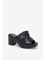 Klapki Damskie Na  Słupku Z Eko Skóry Czarne Kikilla