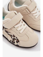 Dětské sportovní boty na suchý zip béžové s leopardem Perrin
