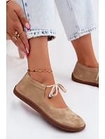 Kožené semišové baleríny Barefoot so šnurovaním Zazoo 021 Beige Kožené semišové baleríny Barefoot so šnurovaním Zazoo 021 Beige