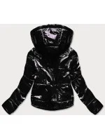 Čierna lesklá prešívaná dámska bunda (B9560) Čierna lesklá prešívaná dámska bunda (B9560)