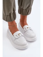 Skórzane Mokasyny Damskie Na Platformie Białe S.Barski LR720