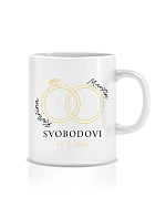 Personalizovaný klasický biely keramický hrnček s objemom 300 ml s prstienkami a menami Personalizovaný klasický biely keramický hrnček s objemom 300 ml s prstienkami a menami