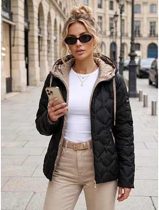 Dámska prešívaná prechodná bunda s kapucňou, čierna, FashionStreet TY5886 Dámska prešívaná prechodná bunda s kapucňou, čierna, FashionStreet TY5886