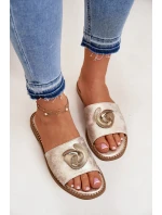 Klapki Damskie Na Płaskim Obcasie Z Ozdobnym Detalem KV51-007 Złote