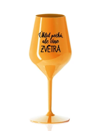 ÚKLID POČKÁ, ALE VÍNO ZVĚTRÁ - oranžová nerozbitná sklenice na víno 470 ml