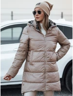 Dámska obojstranná bunda PURRBREEZ dlhá prešívaná bunda s kapucňou camel FashionStreet TY4660
