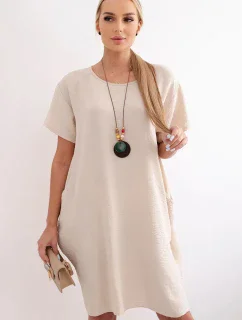 Šaty s vreckami a príveskom tmavobéžovej farby