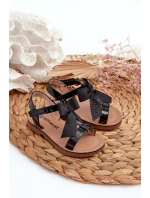 Lakierowane Sandałki Dziecięce Z Kokardką Na Rzep Czarne Joratia