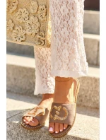 Damskie Płaskie Klapki Z Cekinami S.Barski KV27-052 Brązowe