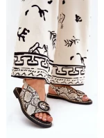 Płaskie Sandały Z Ozdobą Wężowy Wzór Beżowo-Brązowe Haliones