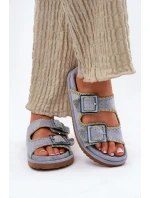 Klapki Damskie Z Klamrami I Ozdobnym Obszyciem Niebieskie Visley